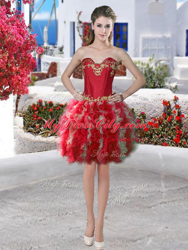 Four Piece Floor Length Red Quinceanera Gown Sweetheart Sleeveless Lace Up