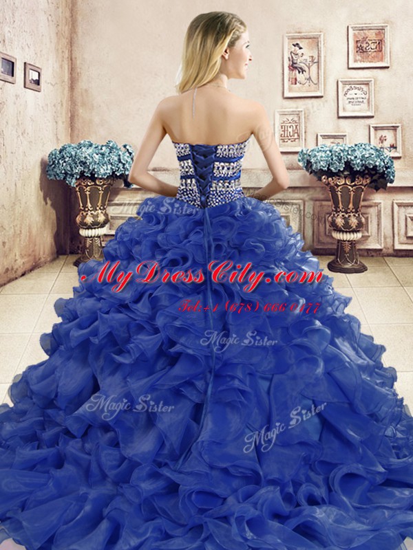 Red Sweetheart Lace Up Beading and Ruffles Quinceanera Gown Sleeveless