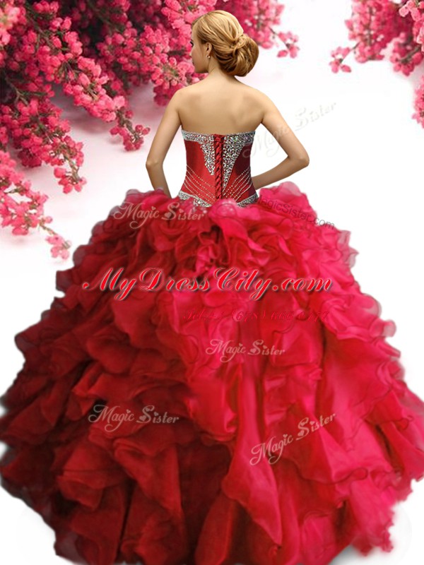 Shining Fuchsia Sleeveless Beading and Ruffles Floor Length Quinceanera Dresses