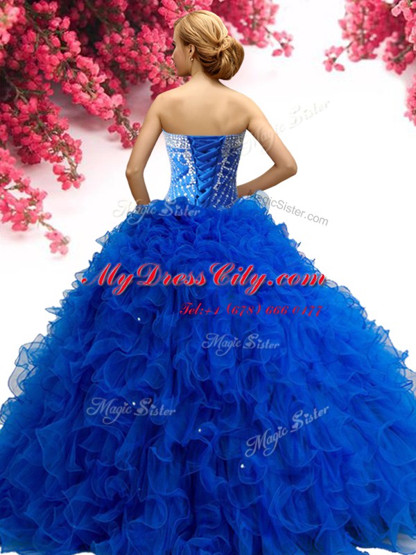 Lovely Sweetheart Sleeveless 15 Quinceanera Dress Floor Length Beading and Ruffles Royal Blue Tulle