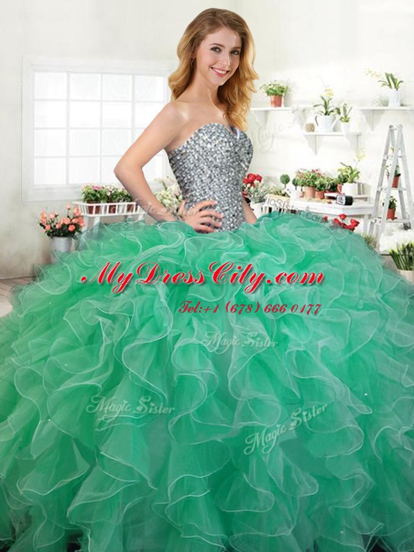 Floor Length Ball Gowns Sleeveless Green Sweet 16 Quinceanera Dress Lace Up