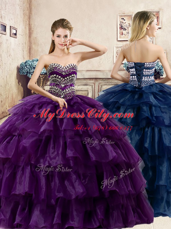 Organza Sleeveless Floor Length Sweet 16 Quinceanera Dress and Beading and Ruffled Layers