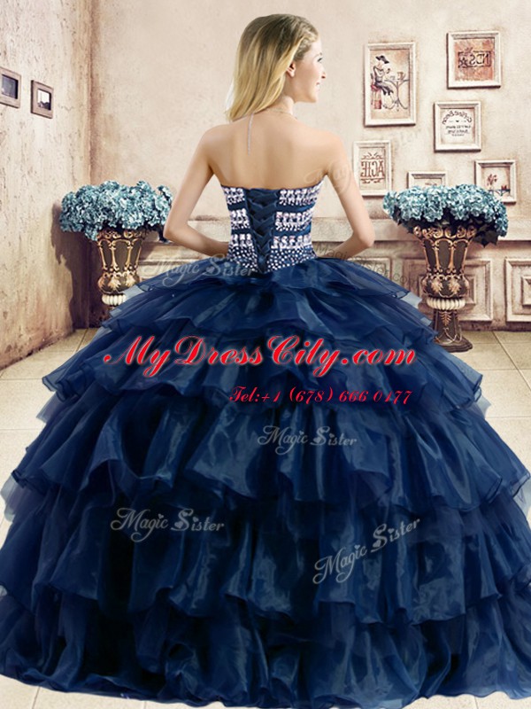 Organza Sleeveless Floor Length Sweet 16 Quinceanera Dress and Beading and Ruffled Layers