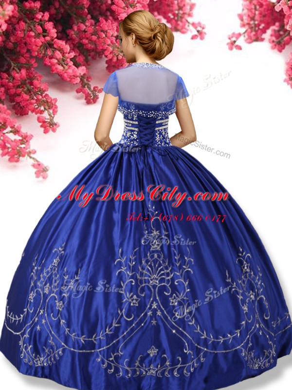 Elegant Royal Blue Taffeta Lace Up Sweetheart Sleeveless Floor Length Sweet 16 Quinceanera Dress Embroidery