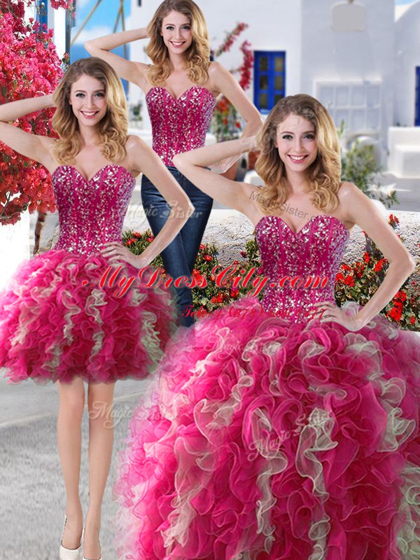 Comfortable Three Piece Sleeveless Lace Up Floor Length Beading Sweet 16 Quinceanera Dress