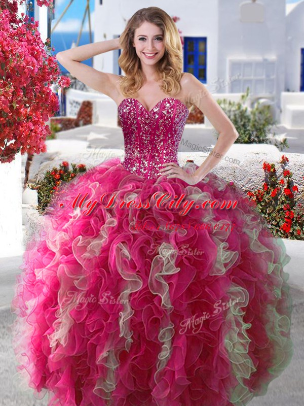 Comfortable Three Piece Sleeveless Lace Up Floor Length Beading Sweet 16 Quinceanera Dress