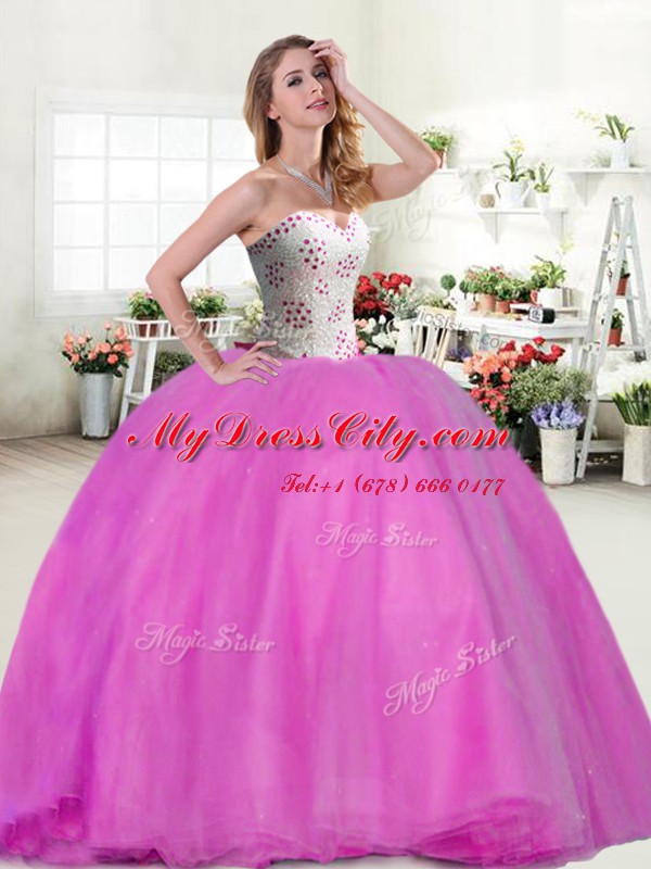 Lilac Sleeveless Tulle Lace Up Sweet 16 Dress for Military Ball and Sweet 16 and Quinceanera