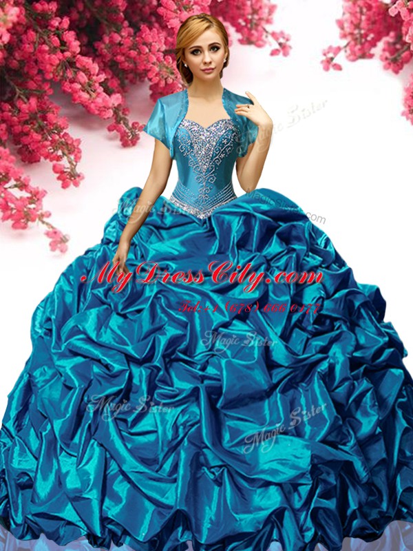 Aqua Blue Sweetheart Lace Up Beading Quinceanera Dress Sweep Train Sleeveless