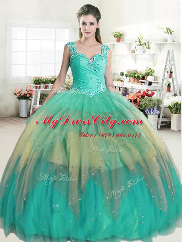 Straps Sleeveless Tulle Sweet 16 Quinceanera Dress Ruffled Layers Zipper