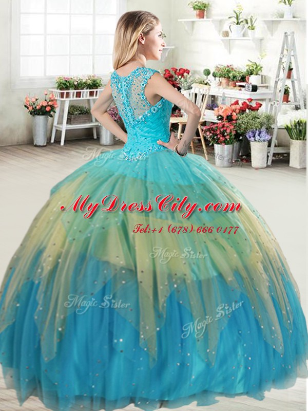 Straps Sleeveless Tulle Sweet 16 Quinceanera Dress Ruffled Layers Zipper