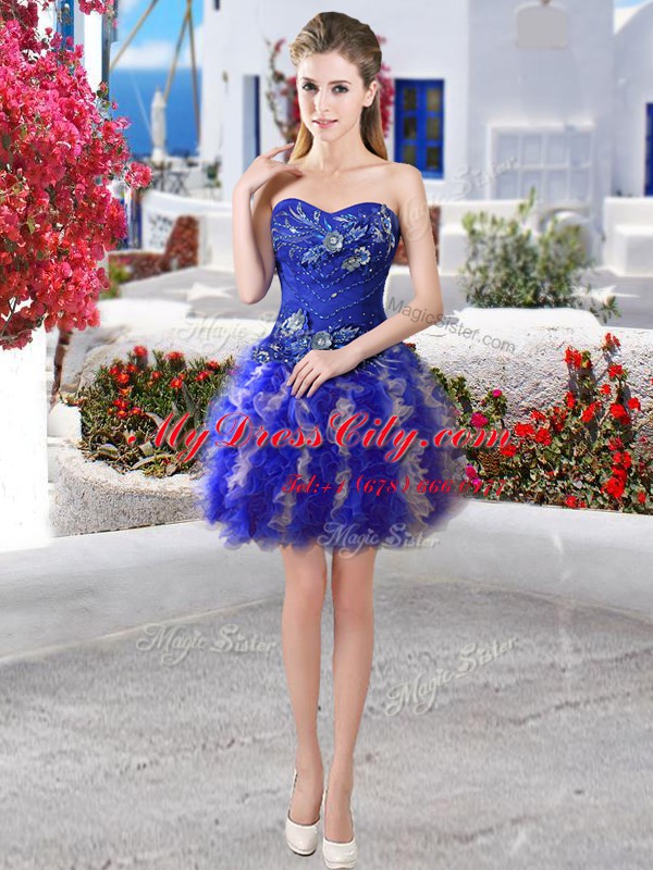 Nice Mini Length Royal Blue Dress for Prom Sweetheart Sleeveless Lace Up