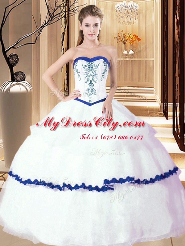 Wonderful Ruffled White Sleeveless Organza Lace Up Quince Ball Gowns for Military Ball and Sweet 16 and Quinceanera and Beach