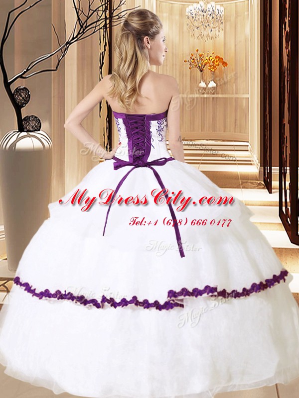 Wonderful Ruffled White Sleeveless Organza Lace Up Quince Ball Gowns for Military Ball and Sweet 16 and Quinceanera and Beach