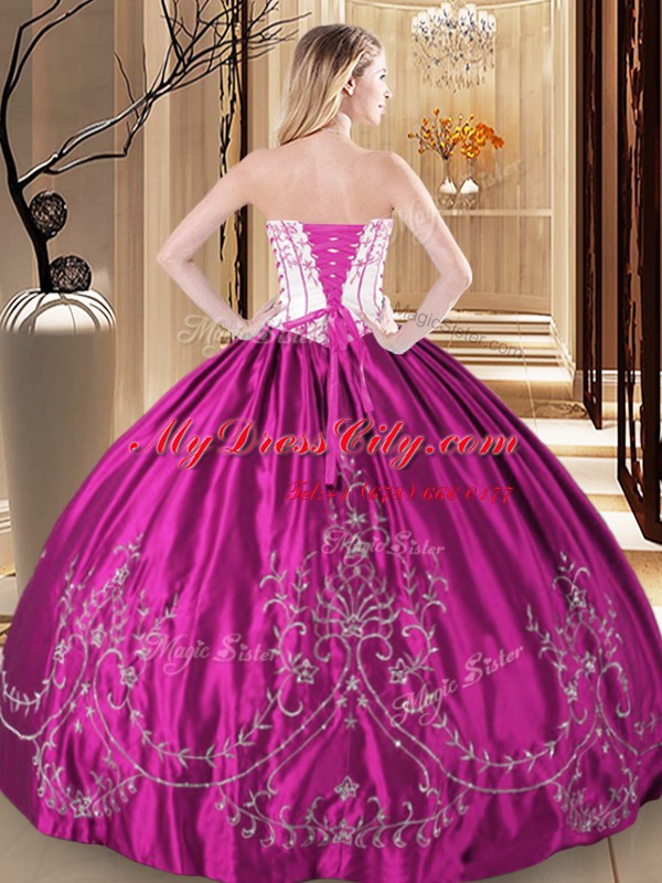 Customized Floor Length Wine Red Ball Gown Prom Dress Taffeta Sleeveless Embroidery