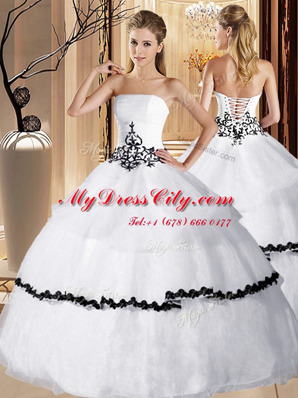 Pretty Sleeveless Lace Up Floor Length Appliques and Ruffled Layers Sweet 16 Dress