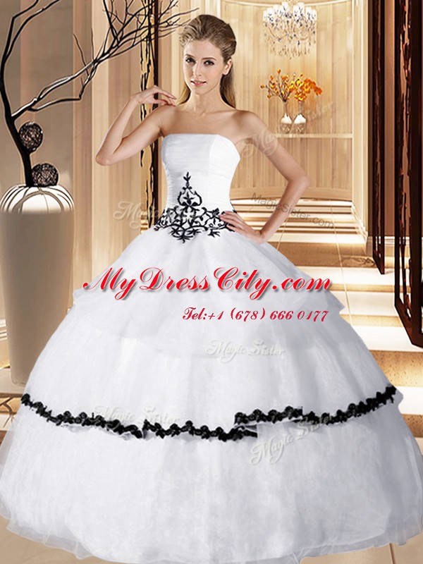 Pretty Sleeveless Lace Up Floor Length Appliques and Ruffled Layers Sweet 16 Dress