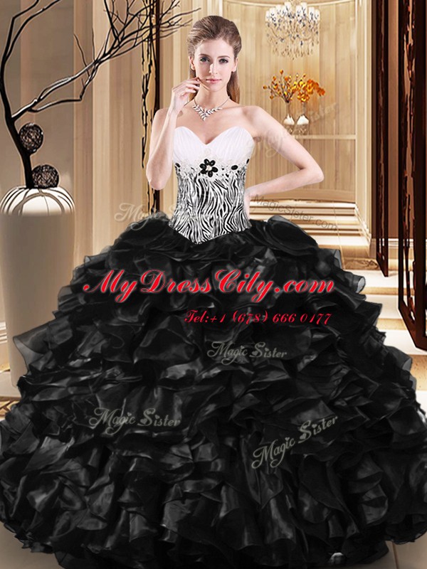 Floor Length Ball Gowns Sleeveless Black Quinceanera Dresses Lace Up