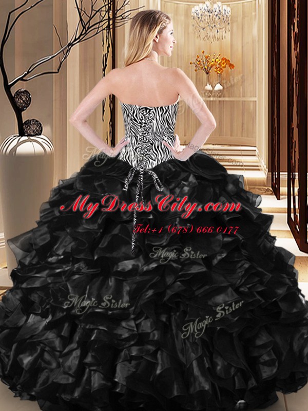 Floor Length Ball Gowns Sleeveless Black Quinceanera Dresses Lace Up