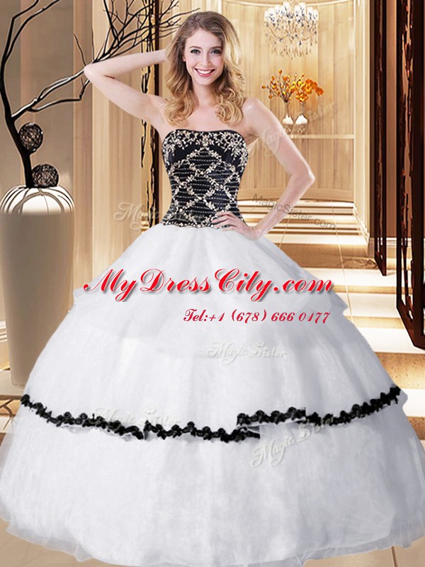 New Style Strapless Sleeveless Quinceanera Dresses Floor Length Beading White Organza