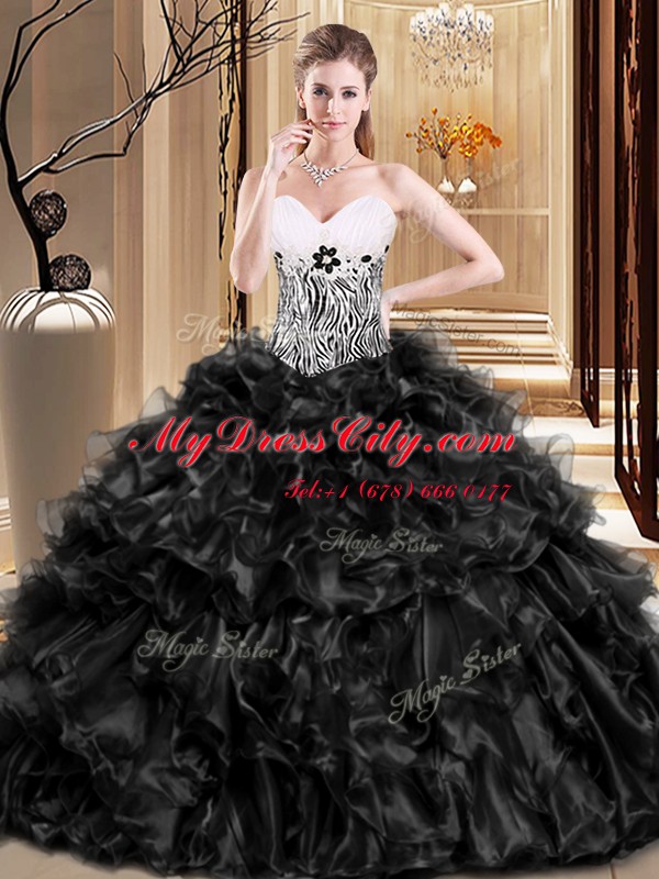 Floor Length Black Quince Ball Gowns Sweetheart Sleeveless Lace Up