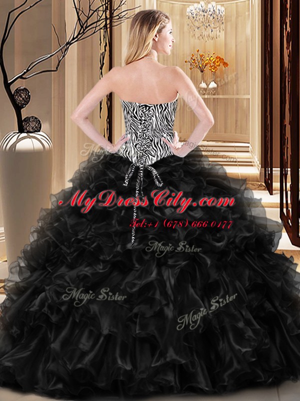 Floor Length Black Quince Ball Gowns Sweetheart Sleeveless Lace Up