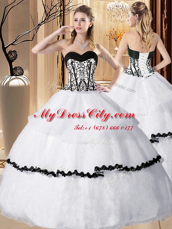 Customized Ruffled Floor Length Ball Gowns Sleeveless White Sweet 16 Dress Lace Up