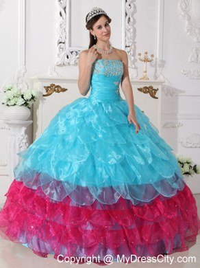 Two-toned Ball Gown Strapless Organza Appliques Quinceanera Dress