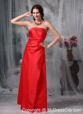 Red Column Strapless Maid of Honor Dress with Lace-up Back ...