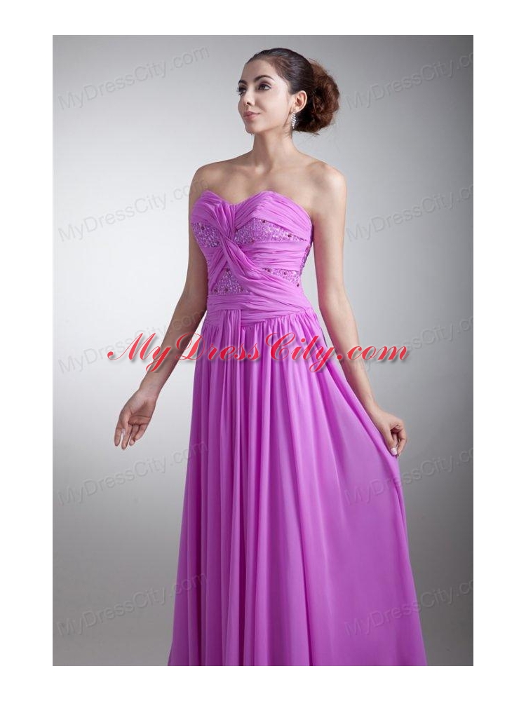 Elegant Empire Sweetheart Floor Length Lilac Beading Chiffon Prom Dress 