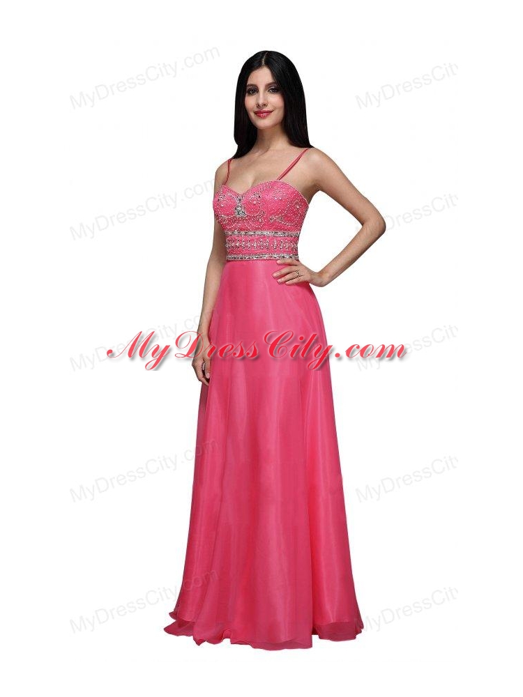 Empire Sweetheart Chiffon Hot Pink Beading and Ruching Prom Dress