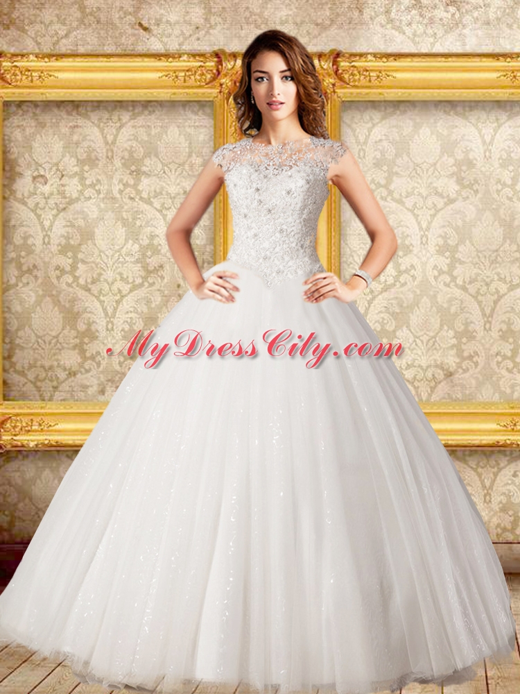 Luxurious Ball Gown 2015 Scoop Floor Length Lace Wedding Dress