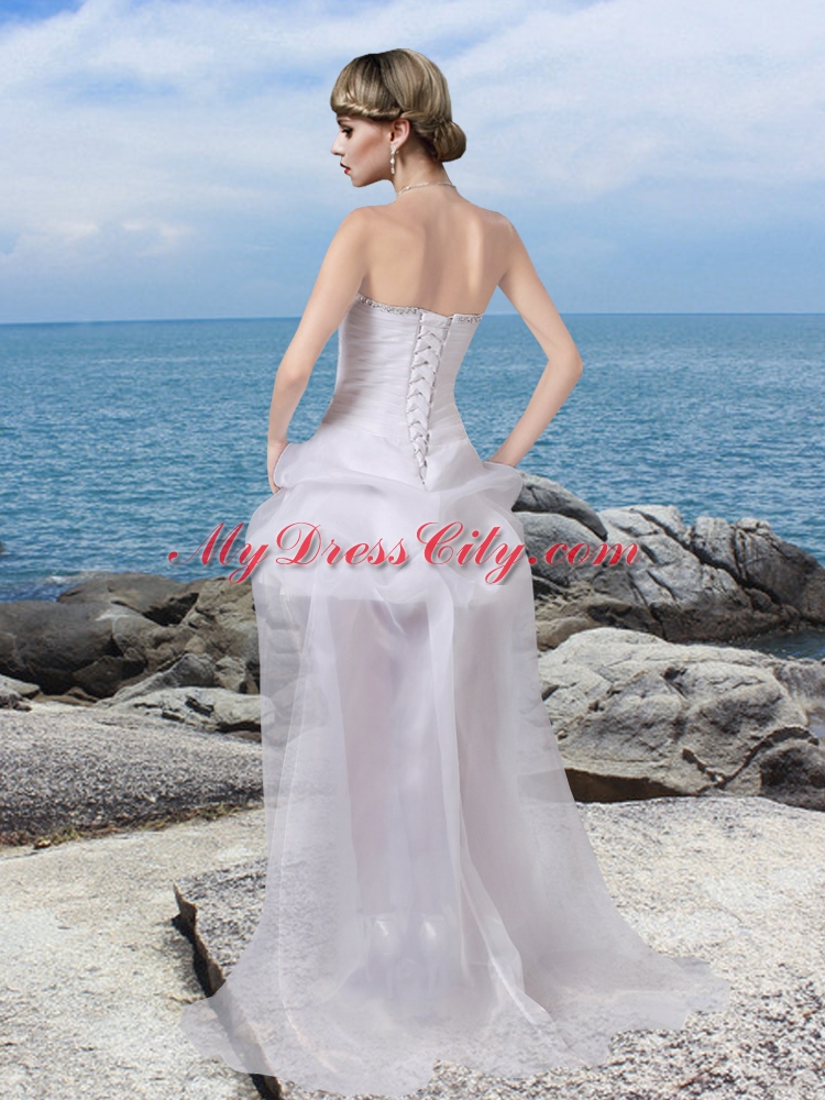 2014 Cheap Strapless High Low Beading Wedding Dresses