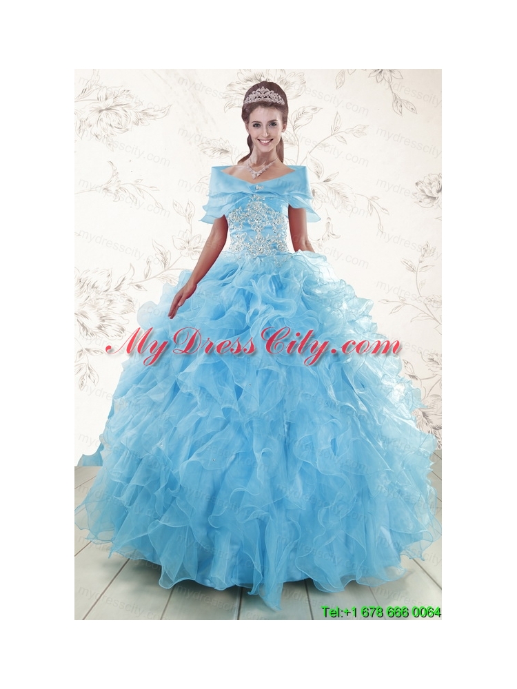 Aqua Blue Ball Gown Sweetheart Beading Sweet 16 Dresses 2385