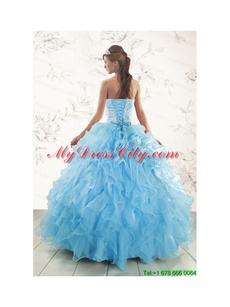 Aqua Blue Ball Gown Sweetheart Beading Sweet 16 Dresses 0195