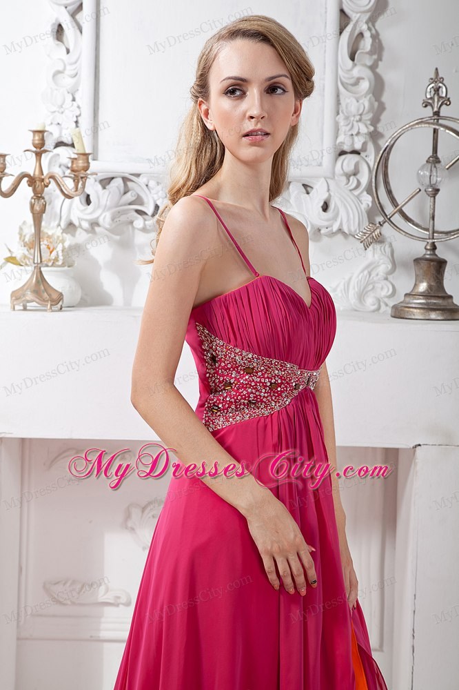 Straps And Beading Decorate Hot Pink Homecoming Dress With Brush 