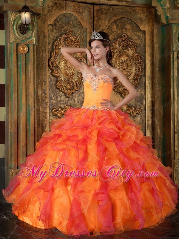 Orange Princess Sweetheart Ruffles Organza Sweet Sixteen Dresses 