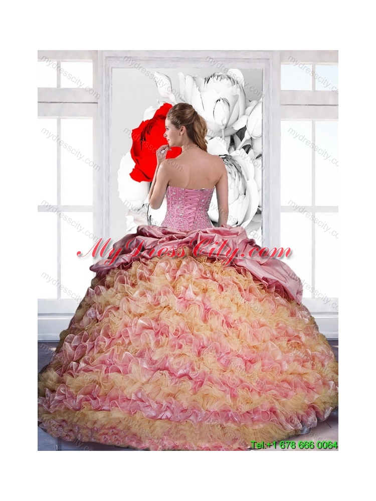 Latest Pick Ups and Ruffles Sweetheart 2015 Quinceanera Dresses in Multi Color