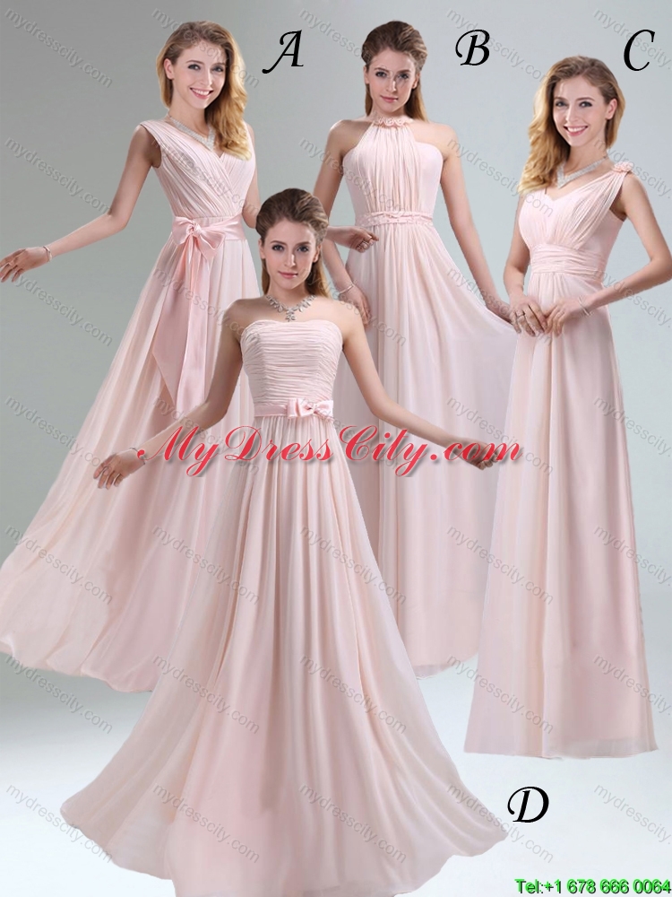 2015 Summer New Style Light Pink Empire Dama Dresses with Bowknot belt