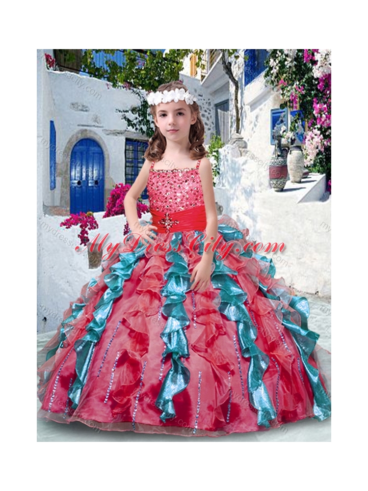 2016 Pretty Ball Gown Spaghetti Straps Little Girl Pageant Dresses with Beading and Ruffles