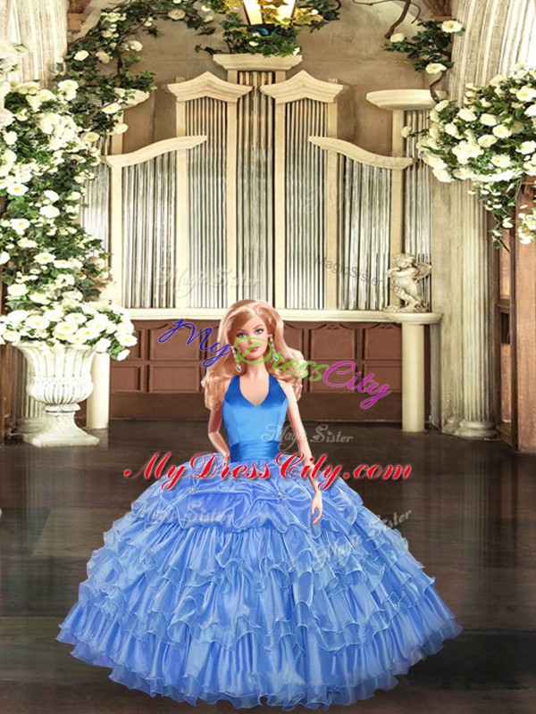 Sleeveless Lace Up Floor Length Ruffles and Pick Ups 15 Quinceanera Dress