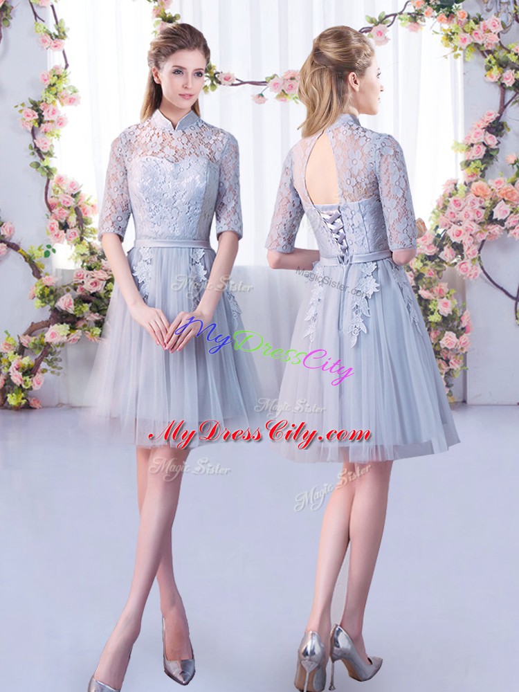 Sexy Half Sleeves Lace Up Mini Length Lace Court Dresses for Sweet 16