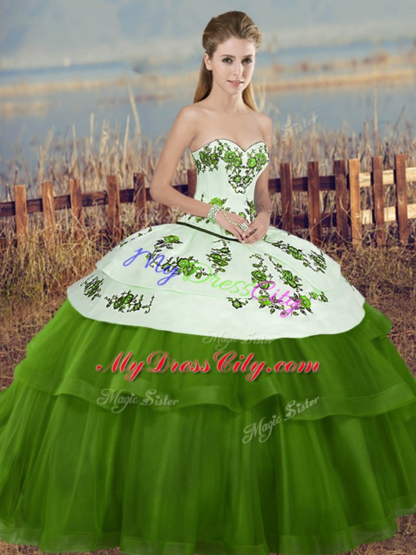 Sexy Ball Gowns Sweet 16 Dress Green Sweetheart Tulle Sleeveless Floor Length Lace Up