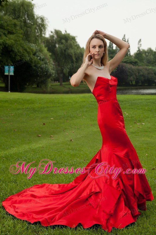 Red Mermaid Sweetheart Court Train Taffeta Prom Dress