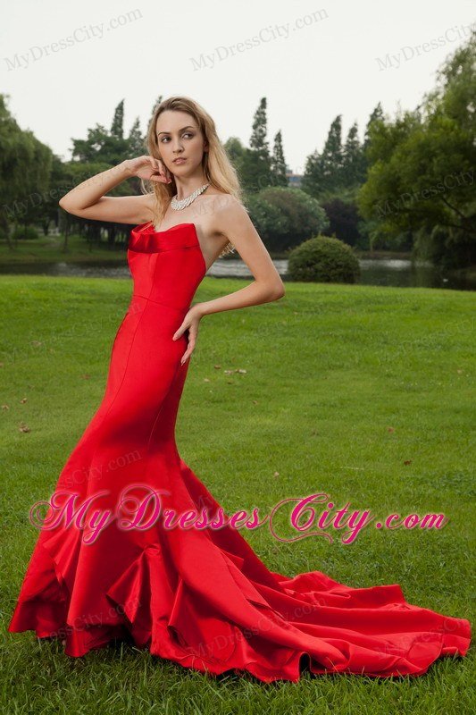 Red Mermaid Sweetheart Court Train Taffeta Prom Dress