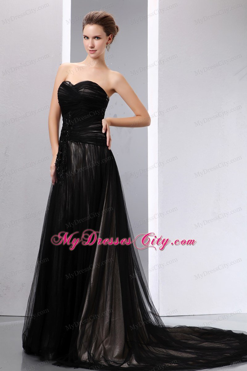 Pleated Empire Sweetheart Dress for Celebrity in Black - MyDressCity.com