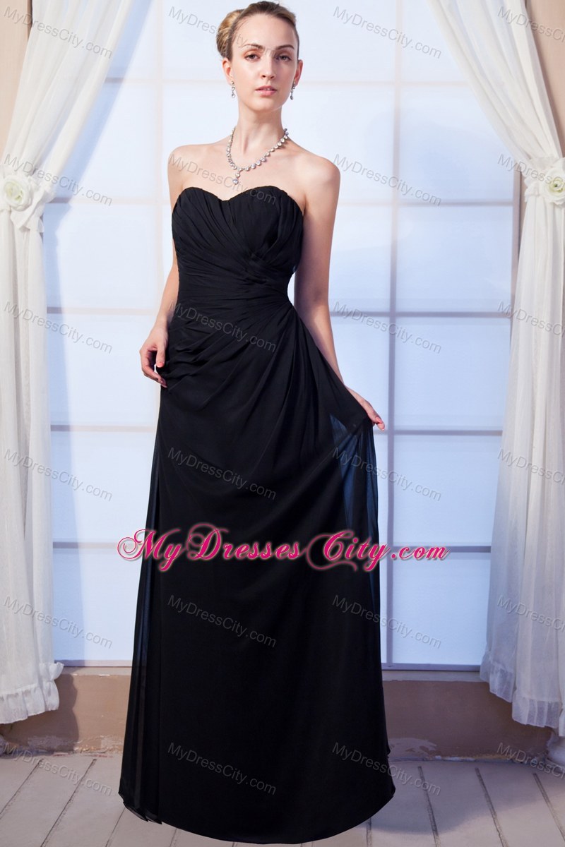 Black Empire Sweetheart Long Chiffon Ruched Maid of Honor Dress ...