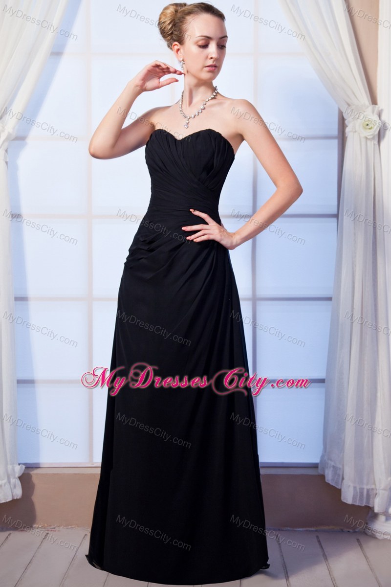 Black Empire Sweetheart Long Chiffon Ruched Maid of Honor Dress ...