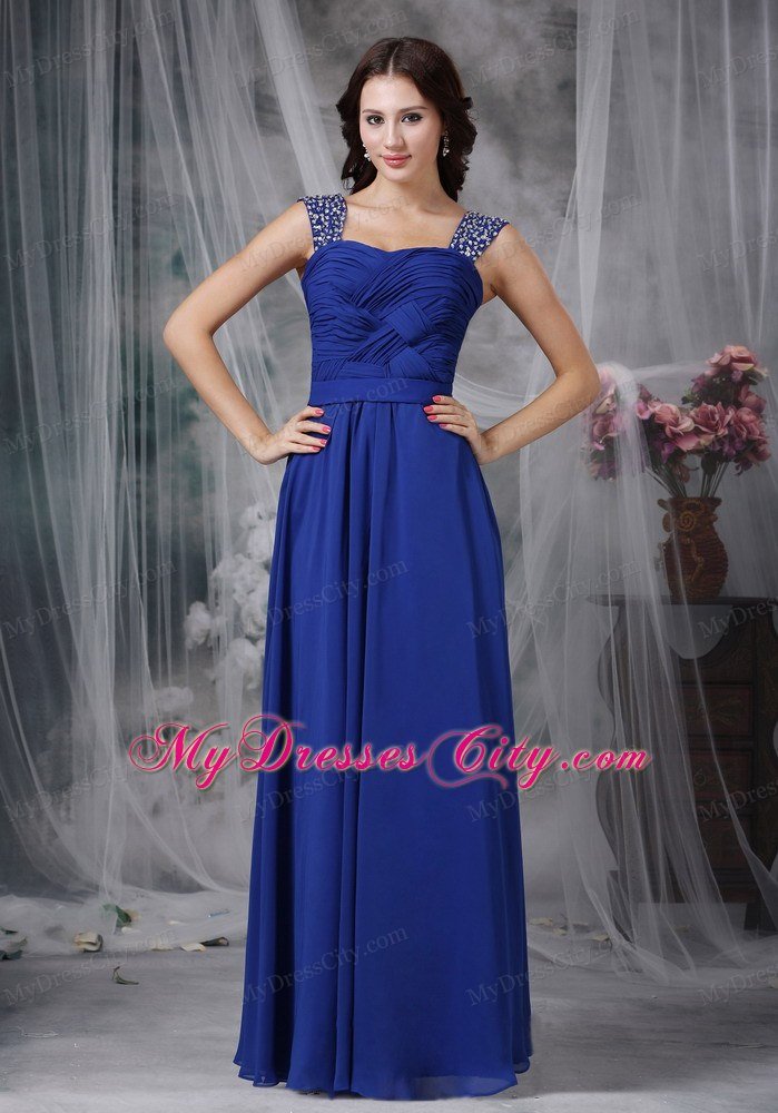 Royal Blue Straps Homecoming Dress Beading and Ruche Decorate ...