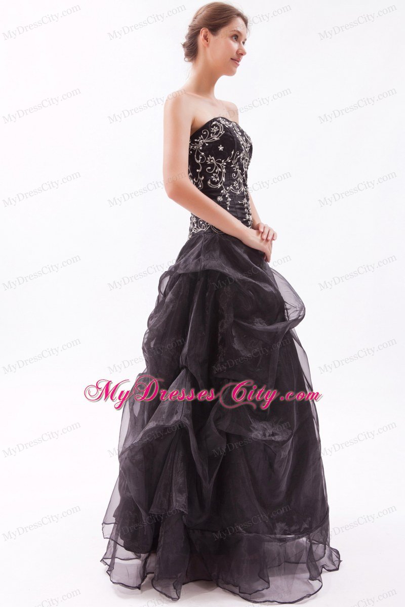 Black Princess Organza Strapless Beading and Appliques Prom Dress ...