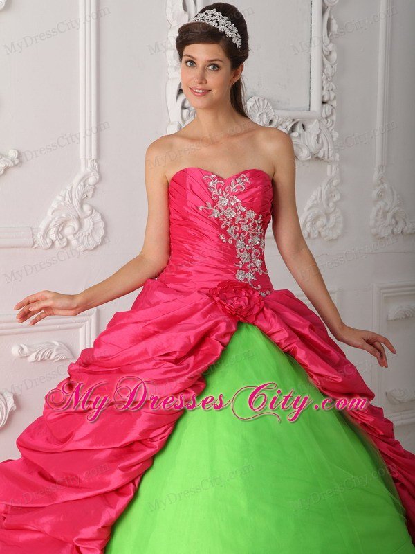 2013 Summer Sweetheart Green and Red Quinceanera Gowns